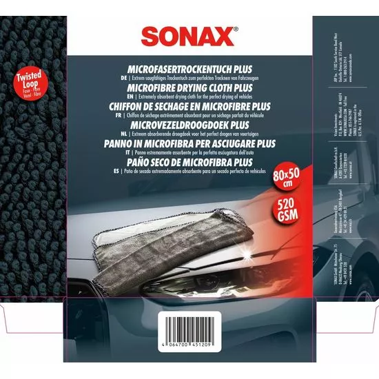 Серветка з мікрофібри для зовнішнього застосування 80х50 см SONAX Microfaser Trocken Tuch PLUS (451200), зображення 4