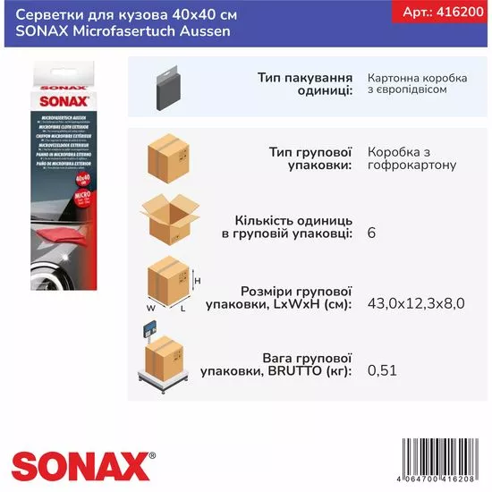 Серветки для кузова 40х40 см SONAX Microfasertuch Aussen (416200), зображення 11