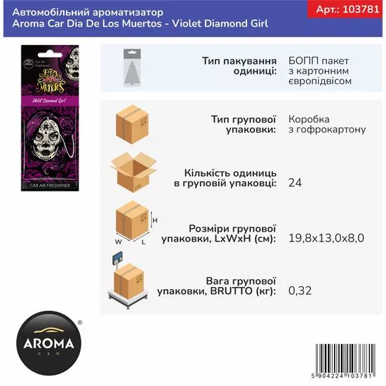 Автомобільний ароматизатор Aroma Car Dia De Los Muertos - Violet Diamond Girl (103781), Аромат: Violet ​Diamond Girl, зображення 3