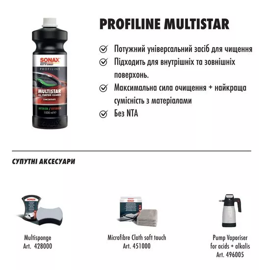 Універсальний очисник для зовнішніх та внутрішніх поверхонь 1 л SONAX PROFILINE Multistar (627341), зображення 13