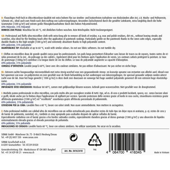 Професійна серветка з мікрофібри 38х43 см SONAX XTREME Microfasertuch PROFESSIONAL Finish (416341), зображення 7