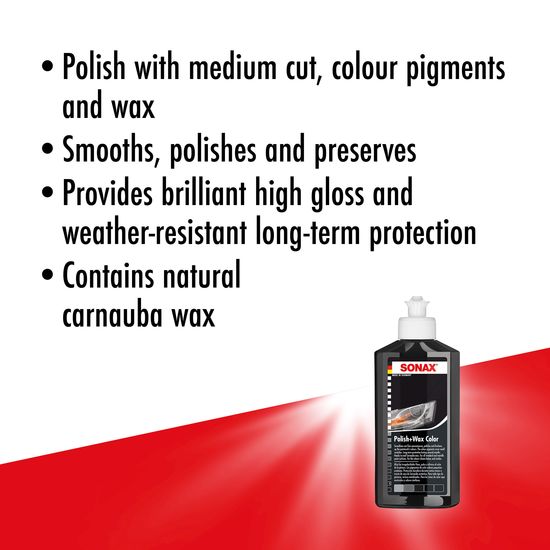 Кольоровий поліроль з воском чорний 250 мл SONAX Polish&Wax Color (296141), Об’єм: 250 мл, зображення 8