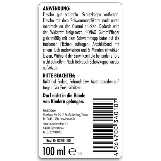 Засіб по догляду за гумовими ущільнювачами 100 мл SONAX Gummipfleger (340100), зображення 2