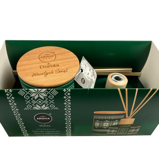 Набір з ароматичної свічки та аромапалочок Aroma Home XMASS BOX "Зимовий ліс" 150г + 100мл (836315), зображення 2