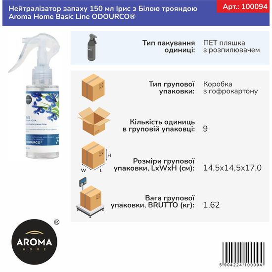 Нейтралізатор запаху 150 мл Ірис з Білою трояндою Aroma Home Basic Line ODOURCO® (100094), зображення 2