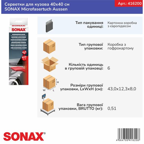 Серветки для кузова 40х40 см SONAX Microfasertuch Aussen (416200), зображення 11