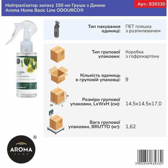 Нейтралізатор запаху 150 мл Груша з Динею Aroma Home Basic Line ODOURCO® (839330), зображення 2