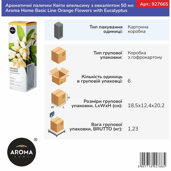 Ароматичні палички Квіти апельсину з евкаліптом 50 мл Aroma Home Basic Line Orange Flowers with Eucalyptus (927665), Аромат: Цветы апельсина с эвкалиптом, зображення 2