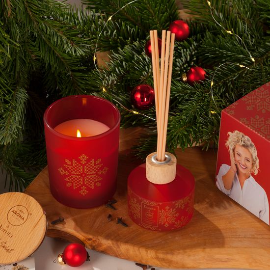 Набір з ароматичної свічки та аромапалочок Aroma Home XMASS BOX "Вечірня кориця" 150г + 100мл (832010), зображення 2