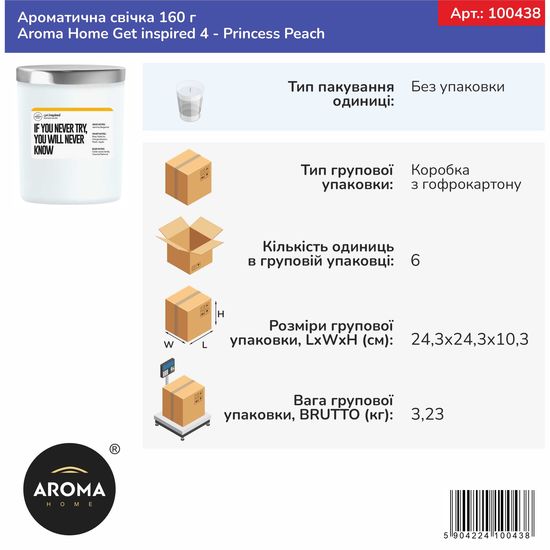 Ароматична свічка Aroma Home, Get inspired 4, Princess Peach 160 г  (100438), Аромат: Princess Peach, зображення 2