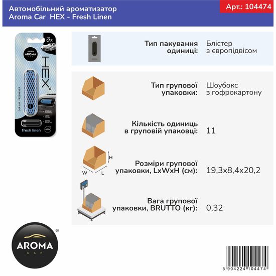 Автомобільний ароматизатор Aroma Car HEX - Fresh Linen (104474), Аромат: Fresh Linen, зображення 3