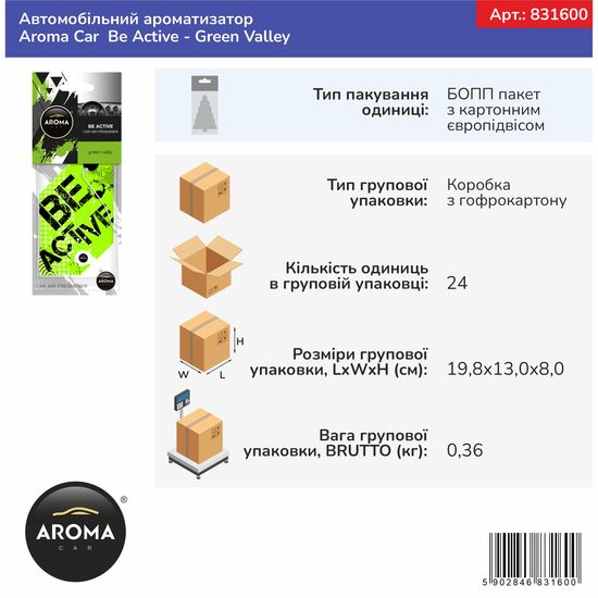 Автомобільний ароматизатор Aroma Car Be Active - Green Valley (831600), Аромат: Green Valley, зображення 3