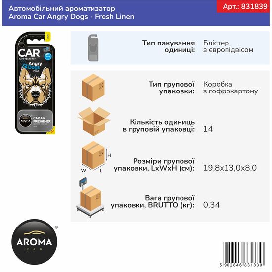 Автомобільний ароматизатор Aroma Car Angry Dogs - Fresh Linen (831839), Аромат: Fresh Linen, зображення 3