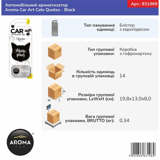 Автомобільний ароматизатор Aroma Car Art Cats Quotes - Black (831969), Аромат: Black, зображення 3