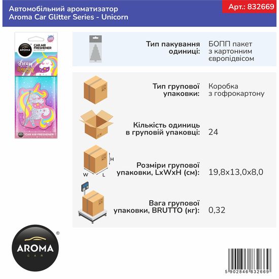 Автомобільний ароматизатор Aroma Car Glitter Series - Unicorn (832669), Аромат: Unicorn, зображення 3