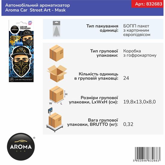 Автомобильный ароматизатор Aroma Car Street Art - Mask (832683), Аромат: Mask, зображення 3