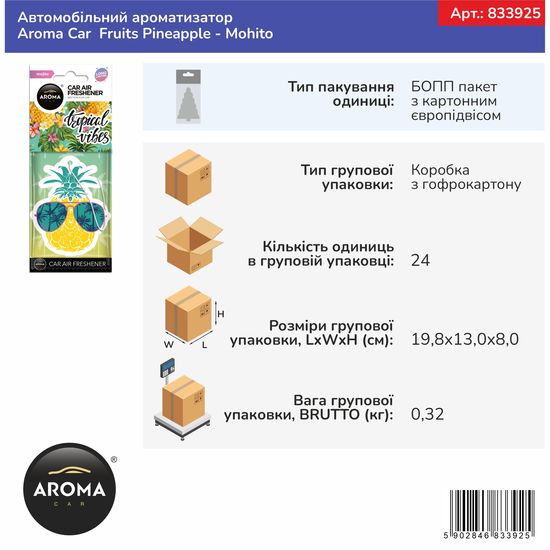 Автомобільний ароматизатор Aroma Car Pineapple - Mohito (833925), зображення 2