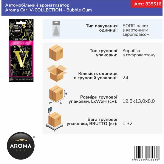 Автомобільний ароматизатор Aroma Car V-COLLECTION - Bubble Gum (835516), зображення 2