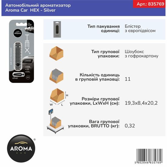 Автомобільний ароматизатор Aroma Car HEX - Silver (835769), Аромат: Silver, зображення 4