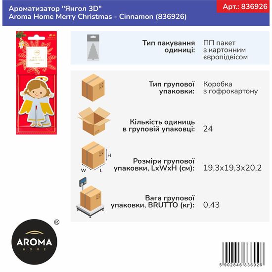 Ароматизатор "Янгол 3D" Aroma Home Merry Christmas - Cinnamon (836926), зображення 3
