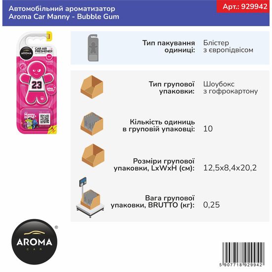 Автомобільний ароматизатор Aroma Car Manny - Bubble Gum (929942), Аромат: Bubble Gum, зображення 3