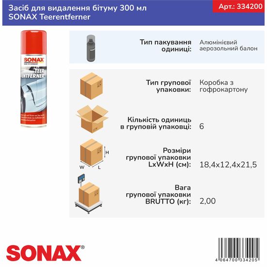 Засіб для видалення бітуму 300 мл SONAX Teerentferner (334200), зображення 9