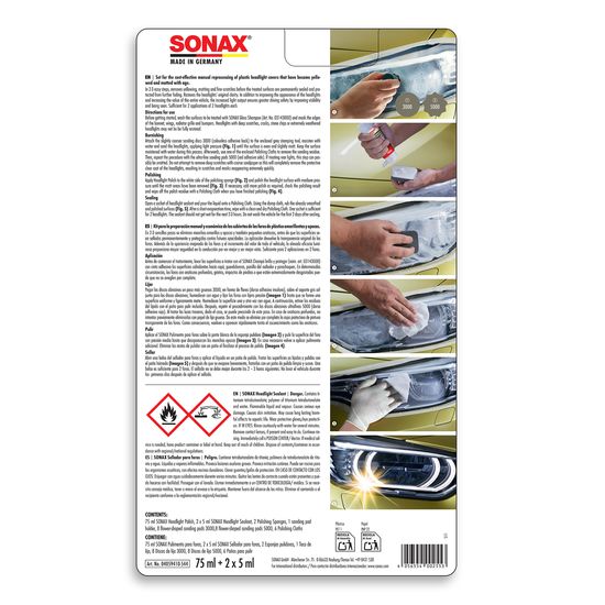 Набір для полірування пластикових фар 75 мл SONAX Headlight Restoration Kit (405941), зображення 3